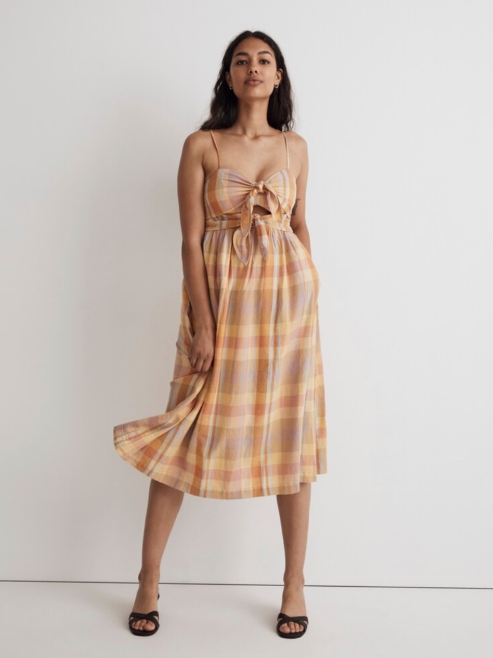 Madewell Double-Tie Cutout Sweetheart Midi Dress Ochre Fresco
